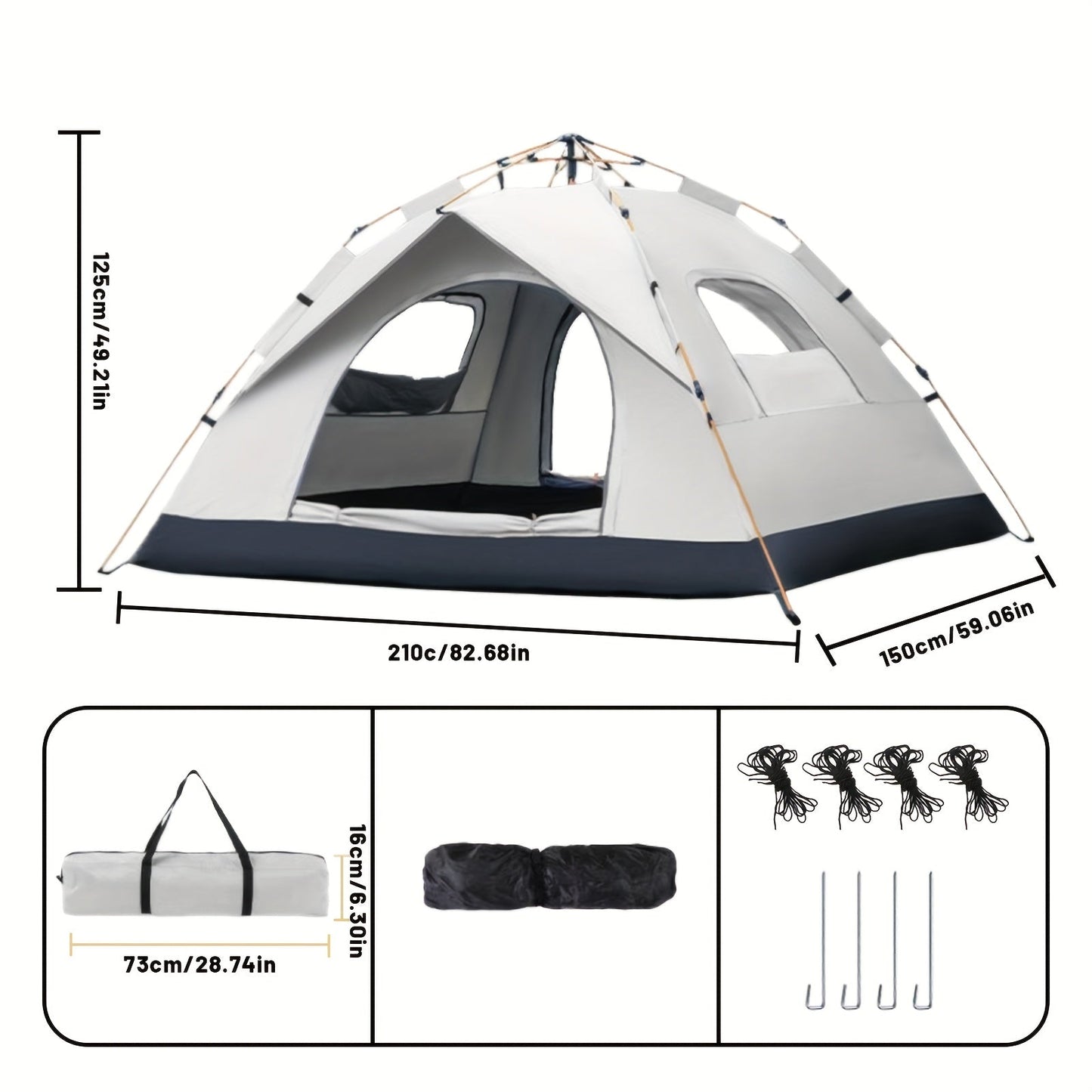 Waterproof Pop Up Camping Tent with Double Doors - Cloud Gray Automatic Instant Setup Shelter for Beach, Hiking, Camping, RV & Travel, Portable Foldable Sunshade Tent with Optional Mesh Windows, 2 Sizes Available