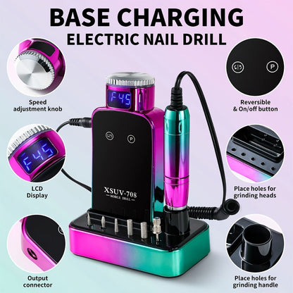 45000RPM Cordless Nail Drill Machine – Rechargeable Professional Electric Efile for Acrylic & Gel Nails | Variable Speed Nail Drill for Manicure, Pedicure, Shaping & Polishing, Salon & Home Use