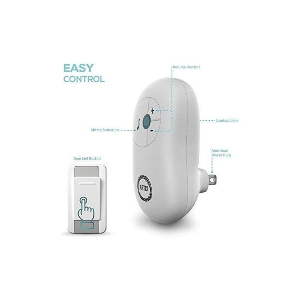Wireless Doorbell Kit 36 Chimes 100M Range Waterproof – Adjustable Volume 25-110dB, Plug-In Receiver & Push Button Transmitter, No Wiring Easy Install for Home Office Store & Classroom