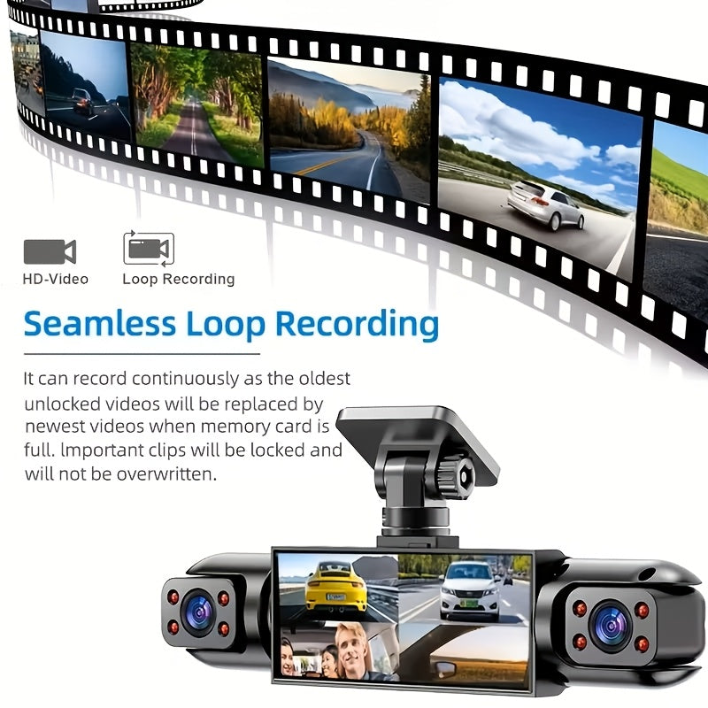 HOEMYER 360° Panoramic 3/4 Lens Channel 1080P HD Ultimate Dash Cam Kit, 1080P Front And 720P Front-Rear-Left-Right Full Coverage, Quad-View Display, HD Night Vision, WDR, G-Sensor