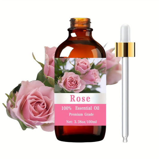 Rose Essential Oil 100ml Pure Aromatherapy Carrier Oil for Skin Hair Nail & Massage – Moisturizing Body Oil for Women & Men, Relaxation Meditation Spa Gift
