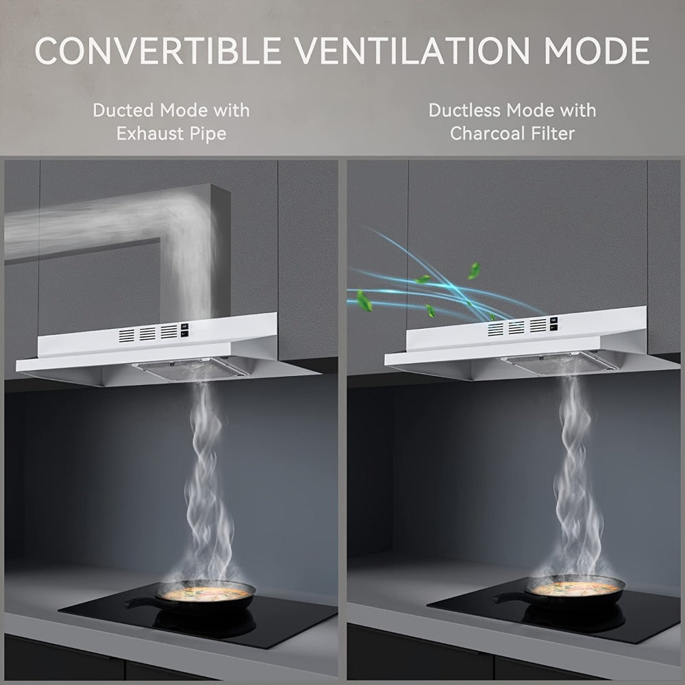 Range Hood 30 Inch Under Cabinet | Ducted & Ductless Convertible Kitchen Vent Hood with LED Light & 2-Speed Exhaust Fan, Stainless Steel – Black, White & Silver, Easy Install