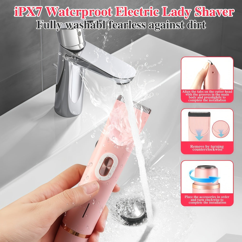 Bikini Trimmer for Women 2-in-1 Dual Head IPX7 Waterproof Electric Shaver Body Hair Trimmer Facial Hair Remover Bikini Underarm Leg Arm Face 90-Min Battery USB Rechargeable Pink Travel-Friendly