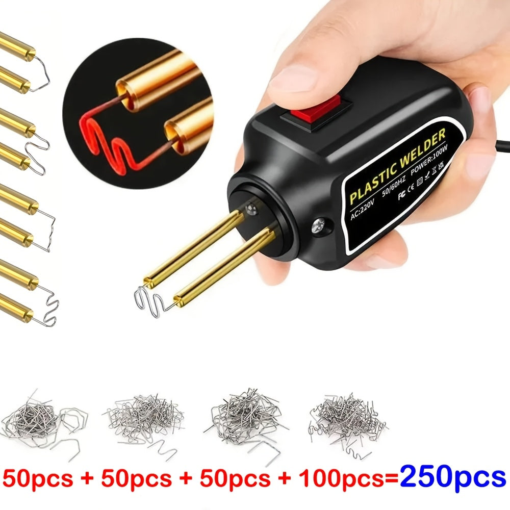 100W Plastic Welding Repair Kit with 250pcs Staples – Hot Staple Gun Welder for Car Bumper Repair, Plastic Crack Fix, DIY Auto Body & Home Plastic Restoration Tool