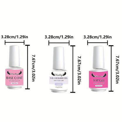 Builder Gel Nail Kit 5-in-1 Clear Nail Extension Gel Set — Primer Brush Repair Gel Nail Strengthening Overlay Kit 0.51oz, Beginner DIY Home Salon for Natural Nails Women Nail Art Starter