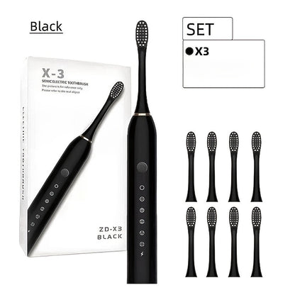 Electric Toothbrush Set with 8 Brush Heads - USB Rechargeable Adult Sonic Toothbrush, Soft Bristles, Portable for Travel & Home, Oral Care Gift for Men & Women - Pink / White / Black