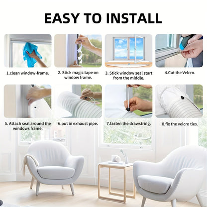 Portable AC Window Sealing Strip Universal | Adjustable Air Conditioner Exhaust Hose Seal Kit with Zipper & Adhesive | 4M 5M 220" 236" Sizes for All Portable Air Conditioners