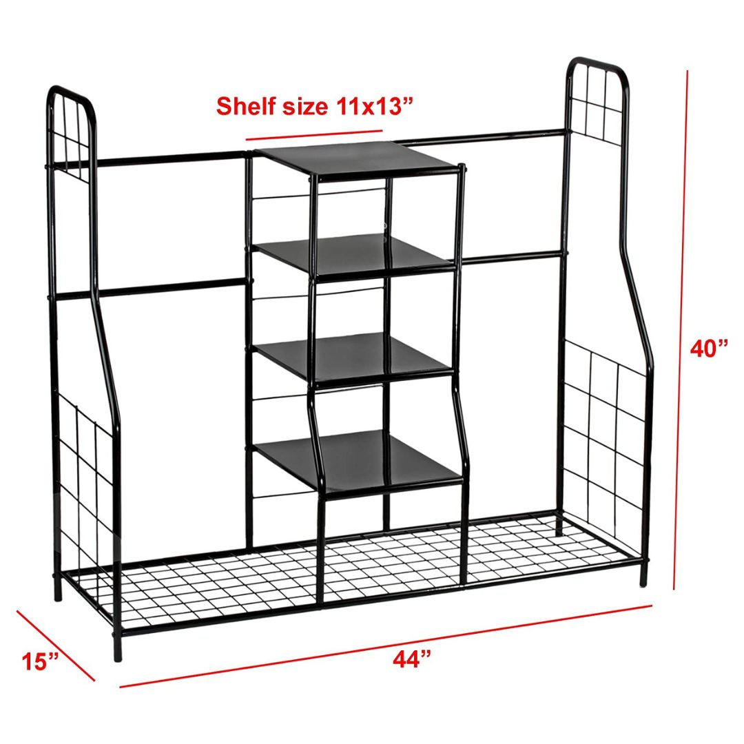 Golf Bag Storage Rack Organizer Steel Dual Bag Holder with 4 Shelves for Clubs Balls Shoes Accessories Garage Basement Home Golf Equipment Organizer Heavy Duty