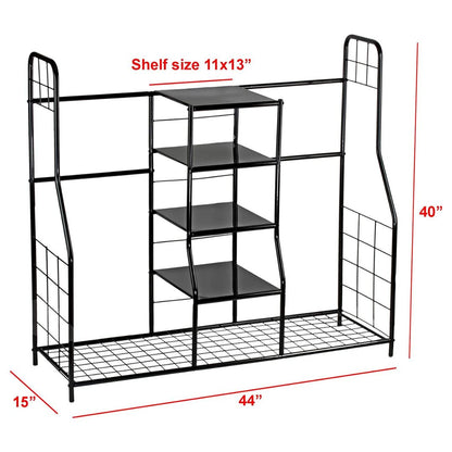 Golf Bag Storage Rack Organizer Steel Dual Bag Holder with 4 Shelves for Clubs Balls Shoes Accessories Garage Basement Home Golf Equipment Organizer Heavy Duty
