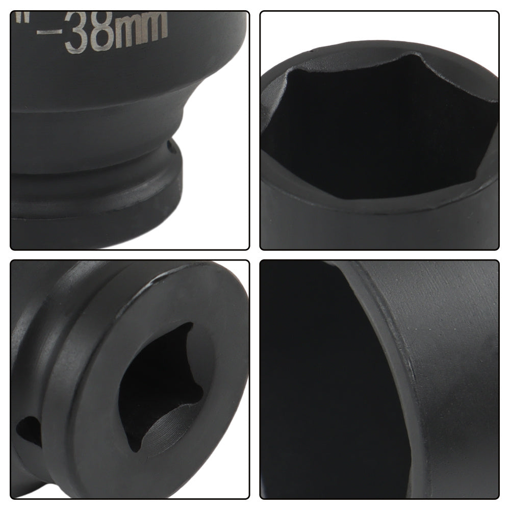 Set of 9 Deep Impact Sockets Ranging from 29 to 38 Mm, Designed for 1/2 Inch Drive Metric Axle Hub Nut Installation And Removal