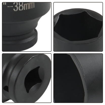 Set of 9 Deep Impact Sockets Ranging from 29 to 38 Mm, Designed for 1/2 Inch Drive Metric Axle Hub Nut Installation And Removal