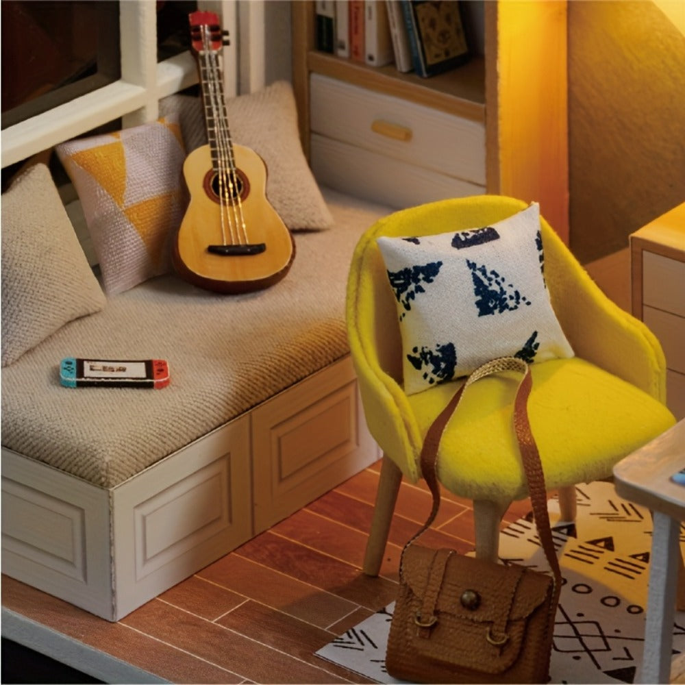 DIY Miniature House Kit Sunshine Study – Handmade Wooden Building Model Mini Collection Scene Home Decoration Shelf Display, Creative Craft Gift for Adults Teens Birthday Christmas Valentine's Day