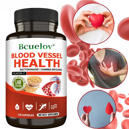 Nattokinase Supplement 120 or 240 Capsules — Gamma-Oryzanol Cardiovascular Formula for Heart Health, Brain Circulation & Cholesterol Balance | Natural Enzyme Capsules for Women & Men