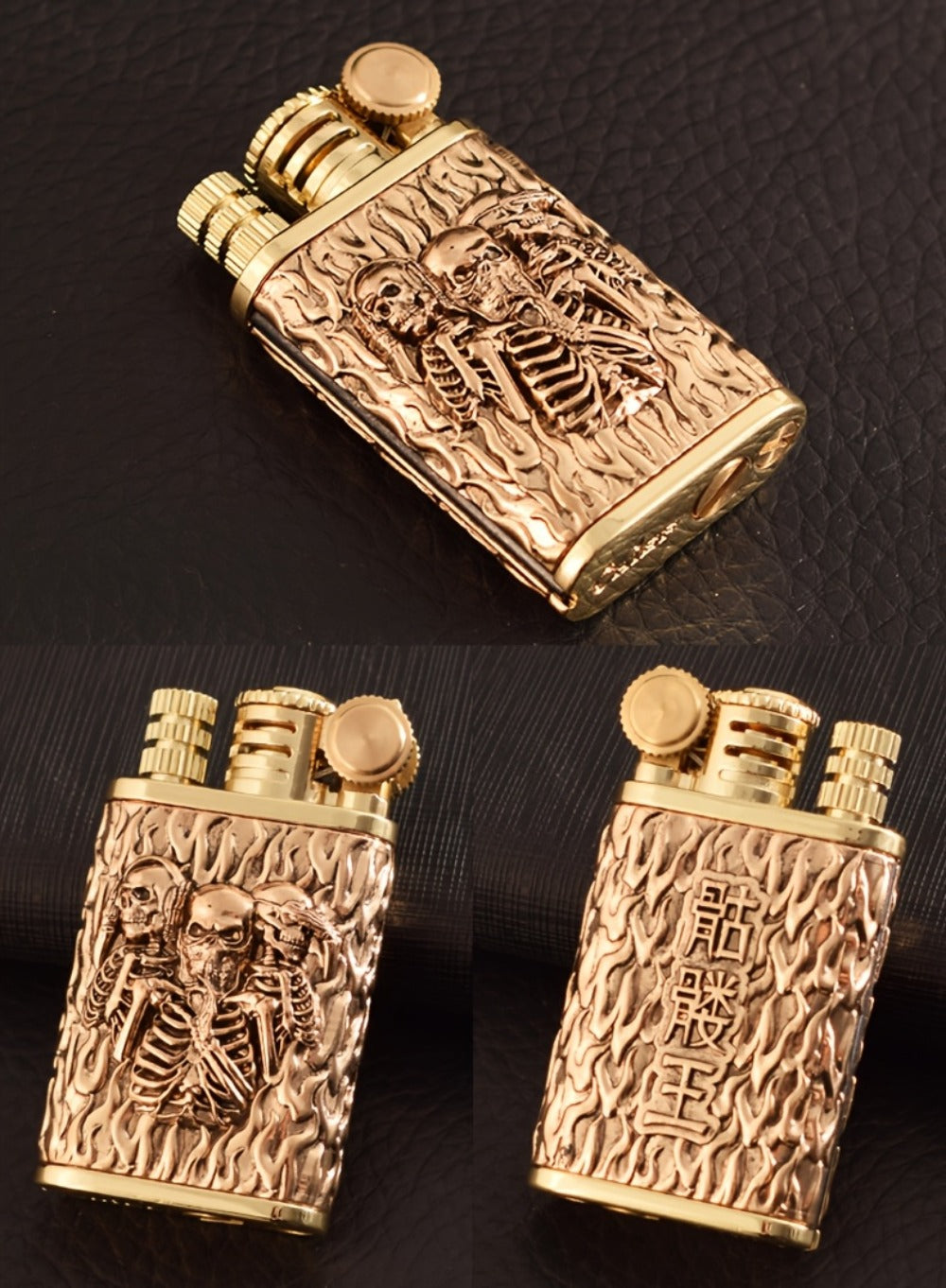 Kerosene Lighter 2-in-1 Permanent Match Flint Wheel Refillable – Golden Windproof Pocket Lighter with Built-In Match Strike, Unique Gift for Men, Father’s Day & Outdoor Use