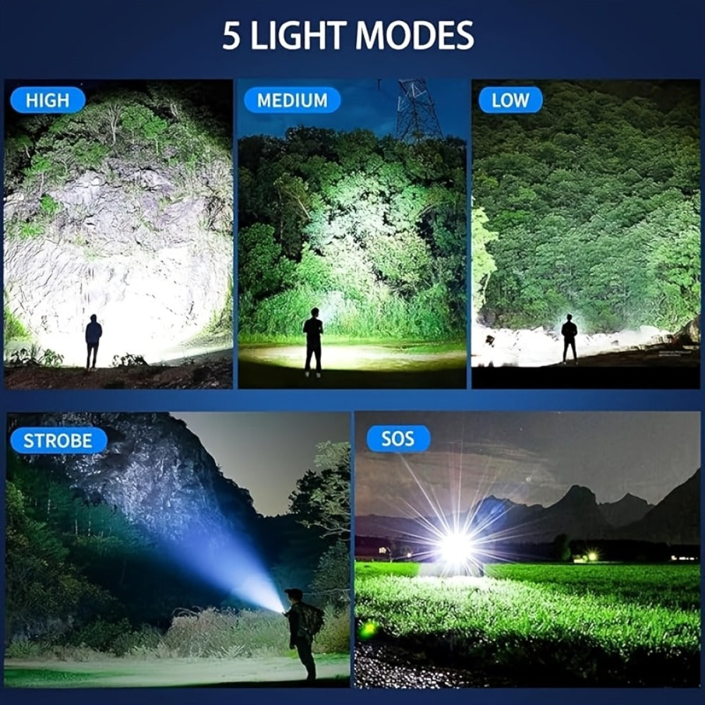 LED Flashlight Rechargeable 1000 Lumen – 2-Pack Super Bright Tactical Flashlight with Digital Display, Camping Fishing Hunting Emergency Lighting, Gift Box Included, Father's Day Gift for Men