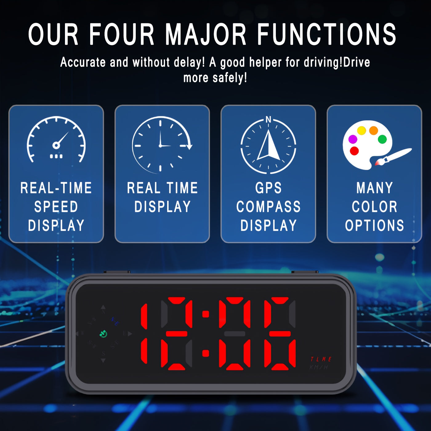 Latest GPS HUD Digital Speedometer, Plug And Play for All Cars, Big Font, KM/H MPH Switch, Multiple Color Displays, Without Battery