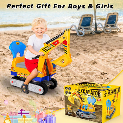 Kids Ride On Excavator Toy Large Beach Sand Digger with Working Scoop Arm – Outdoor Engineering Construction Toy for Toddlers Ages 2-6, Parent Child Interactive Sandbox Play, Birthday Christmas Gift Boys Girls