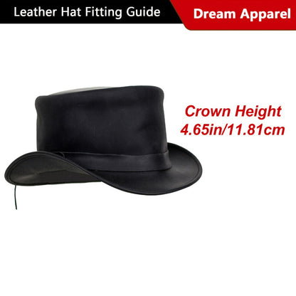 Genuine Leather Top Hat Steampunk – Shapeable Wide Brim Gentleman Hat for Men Women, Halloween Costume Topper, Deadman Victorian Derby Hat, Handcrafted Top-Grain Leather, Black, Sizes S-3XL