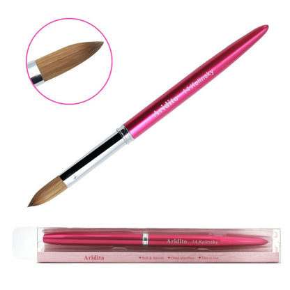 Kolinsky Acrylic Nail Brush Set 100% Pure Kolinsky Hair Flat Shape Sizes #10 #12 #14 – Professional Nail Art Sculpting Extension Brush with Rose Red Handle & Cap for Nail Technicians & Home Use