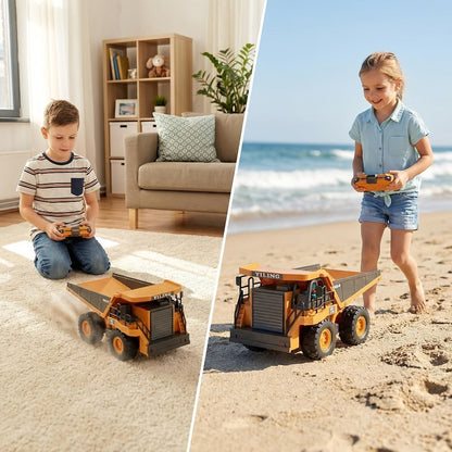 RC Construction Truck Toy 1:24 Scale Alloy Bulldozer Dump Truck & Excavator – 11-Channel Remote Control with Forward, Backward, Turning & Sound, Indoor Outdoor RC Toy Gift for Boys Girls