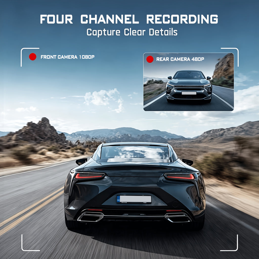 HOEMYER 360° Panoramic 3/4 Lens Channel 1080P HD Ultimate Dash Cam Kit, 1080P Front And 720P Front-Rear-Left-Right Full Coverage, Quad-View Display, HD Night Vision, WDR, G-Sensor