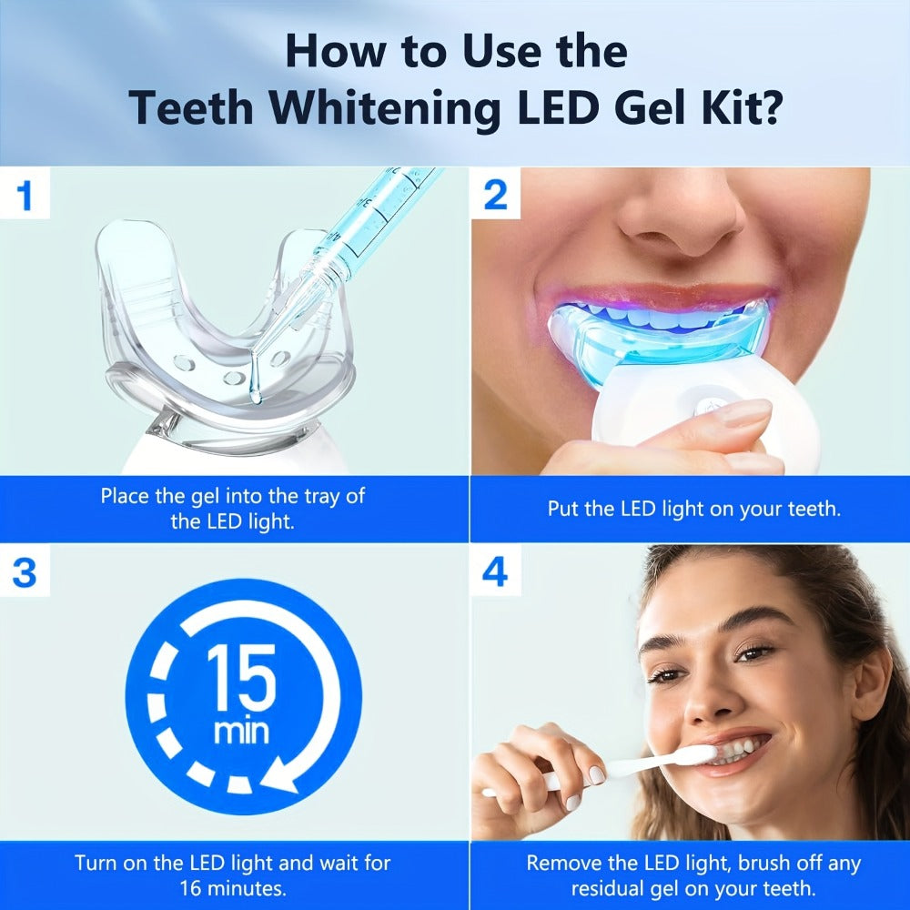 Carbamide Peroxide Teeth Whitening Kit with LED Accelerator Light — 6 Gel Tubes 3ml Each, Whitening Tray & Storage Case, Fast Gentle Formula Safe for Sensitive Teeth at Home