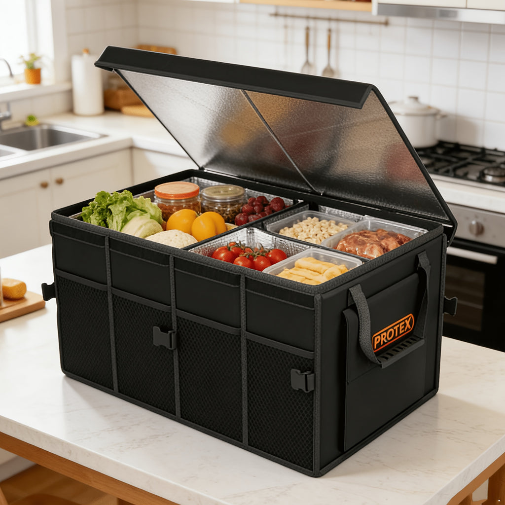 PROTEX Multifunctional Car Trunk Ice Pack (70 Liters) - Foldable with Lid, Cold And Heat Insulation, Large Capacity Organizer - Black Gray
