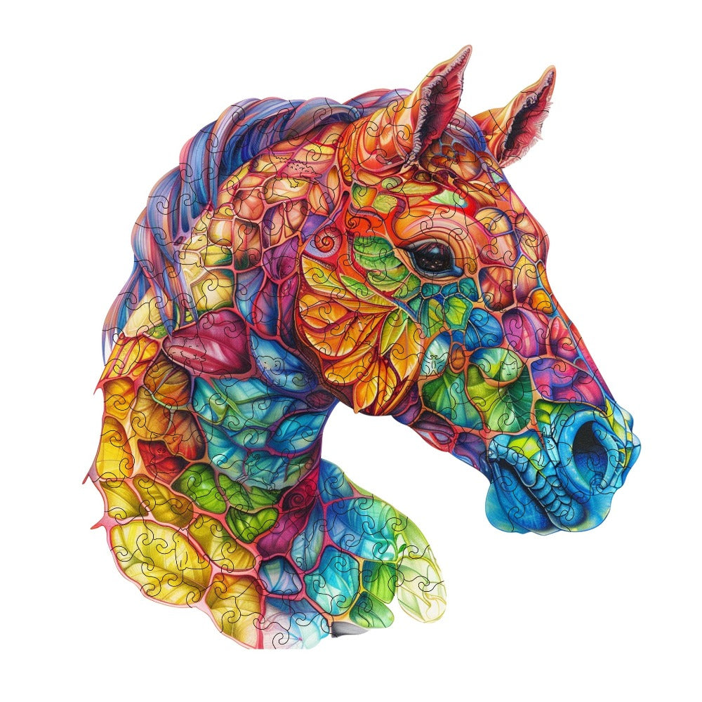 Wooden Jigsaw Puzzle Horse Design for Adults – Artistic Irregular Shaped Pieces in 3 Sizes S M L, Challenging Brain Teaser Puzzle for Families, Birthday Halloween Christmas Thanksgiving Gift, Premium Wood