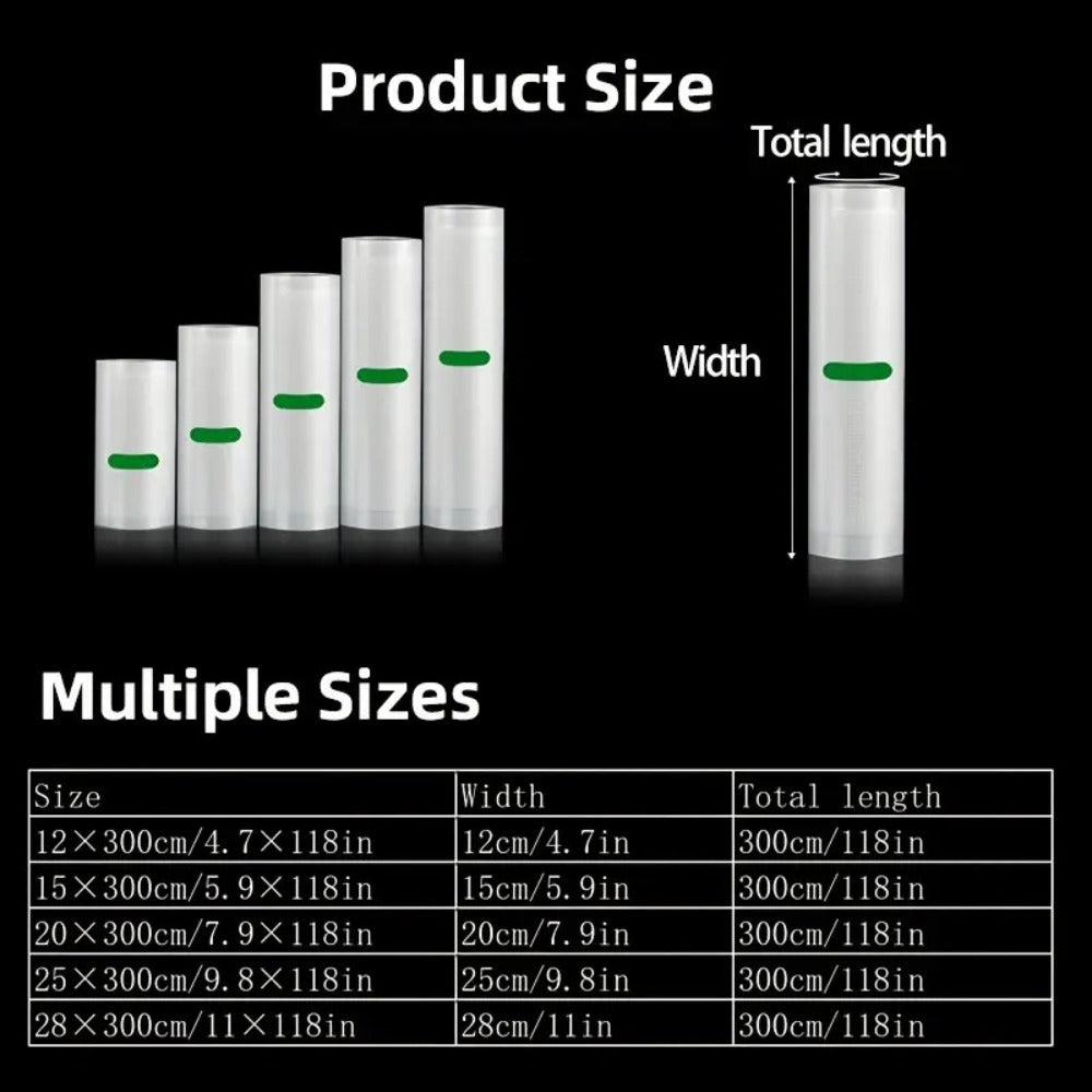 Vacuum Seal Bags Roll 5-Pack Multi-Size – BPA-Free PE+PA Vacuum Storage Roll Bags 3 Meters, 5 Widths for Food Storage, Meal Prep, Sous Vide & Freshness Preservation, Compatible with Vacuum Sealers