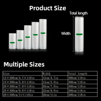 Vacuum Seal Bags Roll 5-Pack Multi-Size – BPA-Free PE+PA Vacuum Storage Roll Bags 3 Meters, 5 Widths for Food Storage, Meal Prep, Sous Vide & Freshness Preservation, Compatible with Vacuum Sealers