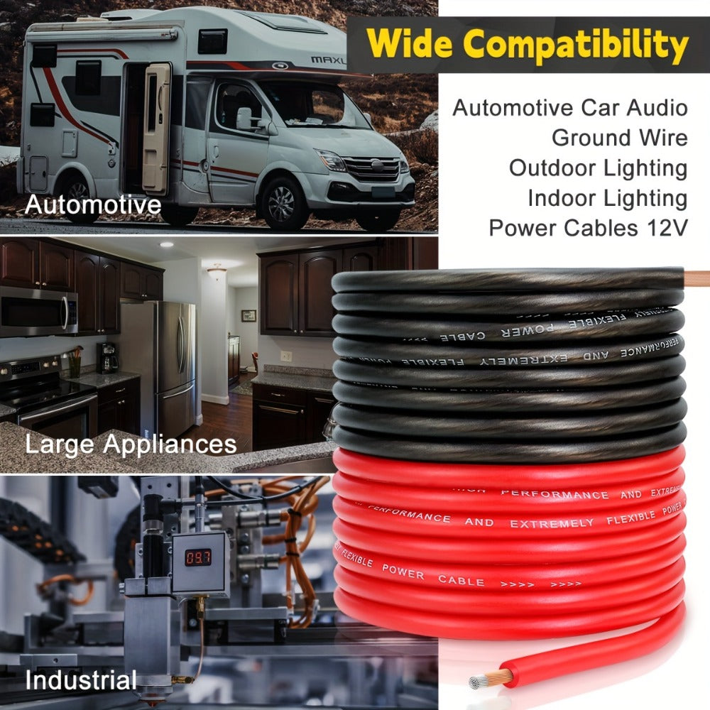 8 Gauge Car Audio Wire 50ft CCA – 25ft Red Power + 25ft Black Ground Cable, Flexible PVC Jacket, Anti-Oxidation, for Amplifier Speaker Battery Automotive Marine Wiring