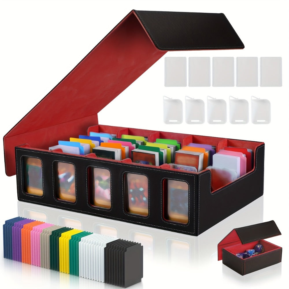 Trading Card Storage Box 5-Row with 24 Colored Dividers, 5 Card Sleeves & 5 Grid Boards – Card Organizer for Pokemon MTG Yu-Gi-Oh Sports Cards, Collection Display & Daily Storage, 5 Colors