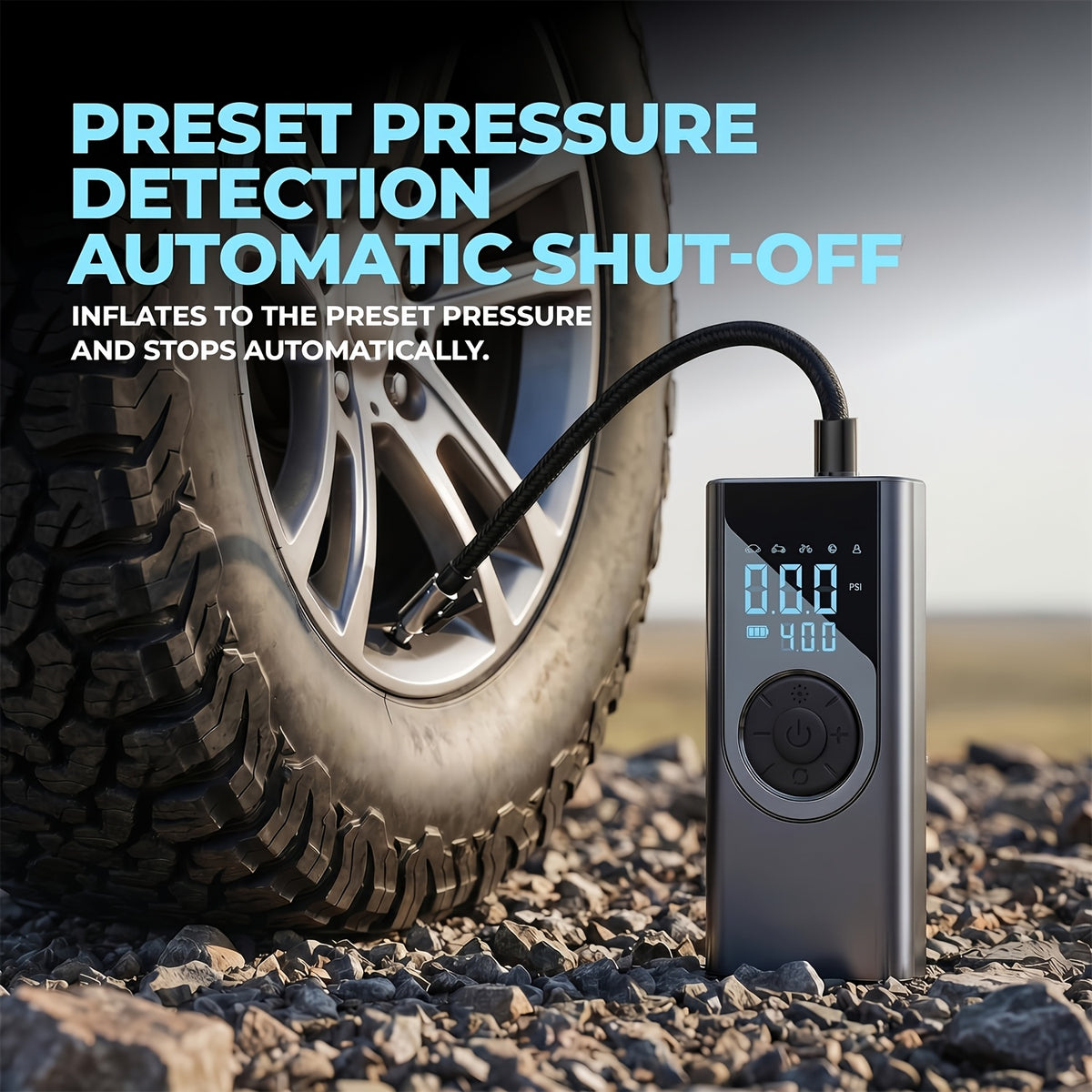 Portable Tire Inflator Pump with Digital Pressure Gauge - USB Rechargeable Air Compressor for Cars, Motorcycles, SUVs, Bikes, And Sports Balls - Large Capacity Battery Battery, LED Light, And USB Charging