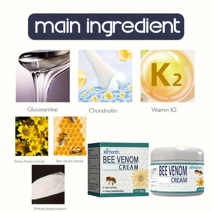 Bee Venom Joint & Muscle Cream for Hands Feet Knees Lumbar Support - Hydrating Glycerin Paraffin Wax Fragrance-Free Soothing Relief Cream All Skin Types Daily Wellness Care