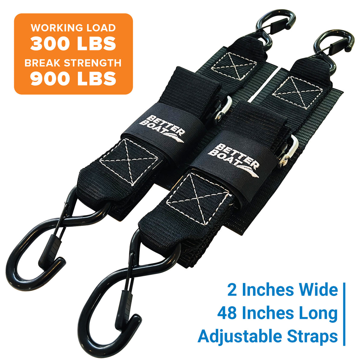 Boat Transom Tie Down Straps Heavy Duty Manual Buckle Clasp Tiedown 2" x 48" Short Small Transit 4 Foot Without Ratchet Boat Trailer Accessories for Boating