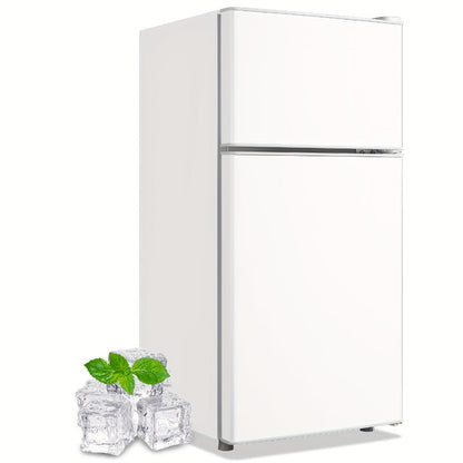 Mini Refrigerator with Freezer, 2.4 Cu Ft Double Door Small Fridge with Removable Shelves & Adjustable Feet – Compact Personal Fridge for Bedroom, Dorm, Apartment, Home Office and Kitchen