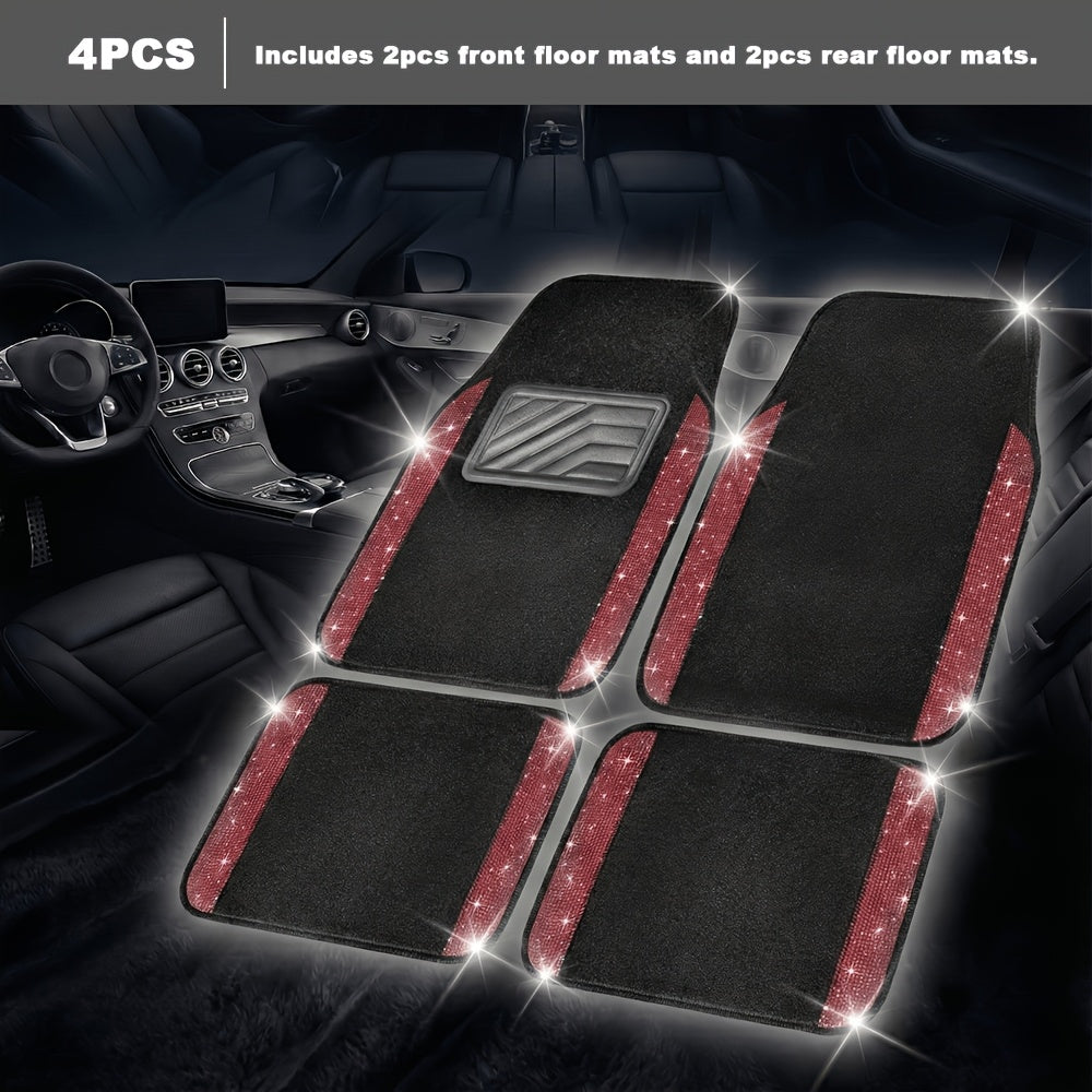 4/8pcs Set for Women Flash Crystal Car Floor Mats Sparkling Durable Waterproof Non-Slip Auto Foot Pads, Fashionable Car Interior Flooring And Carpeting, Easy-To-Clean Auto Interior for Cars, Universal Floor MATS, Christmas Present
