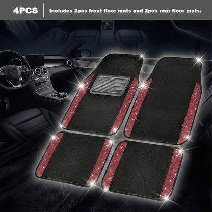 4/8pcs Set for Women Flash Crystal Car Floor Mats Sparkling Durable Waterproof Non-Slip Auto Foot Pads, Fashionable Car Interior Flooring And Carpeting, Easy-To-Clean Auto Interior for Cars, Universal Floor MATS, Christmas Present