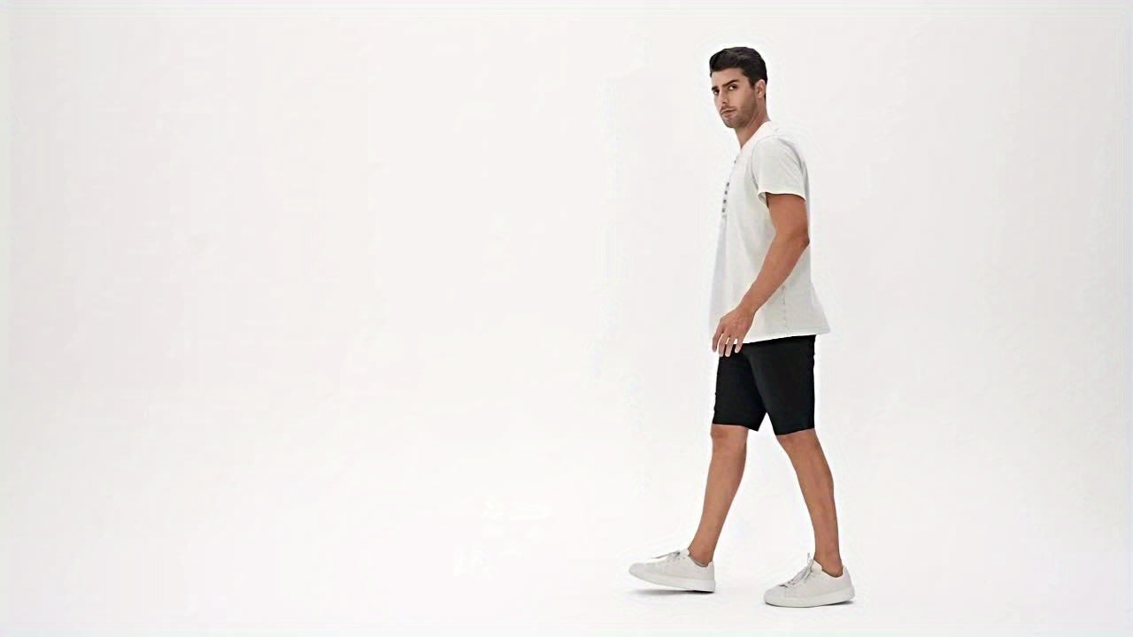 Men's Solid Color Henley Shirt - Collared Short Sleeve 408101