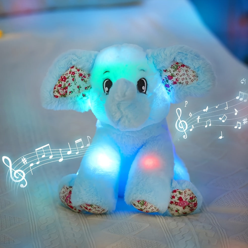 Glowing Elephant Stuffed Animal Plush Toy with LED Lights & Lullabies — Soft Floppy Blue Elephant Nightlight Companion for Babies Toddlers Kids | Birthday Easter Christmas Baby Shower Gift