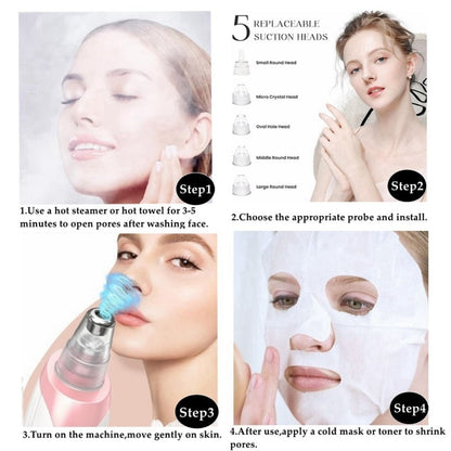 Blackhead Remover Vacuum 3-Level Suction USB Rechargeable Pore Cleanser - 5 Replaceable Probes 4 Tools Electric Deep Pore Extractor for Face Nose - Acne Sebum Whitehead Removal Gift for Women