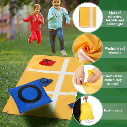 Giant Tic Tac Toe Bean Bag Toss Game Set Outdoor Lawn Game with 4.92ft Cloth 10 Bean Bags Ground Nails Storage Bag for Family Kids Adults Camping Backyard Party Christmas Thanksgiving Gift