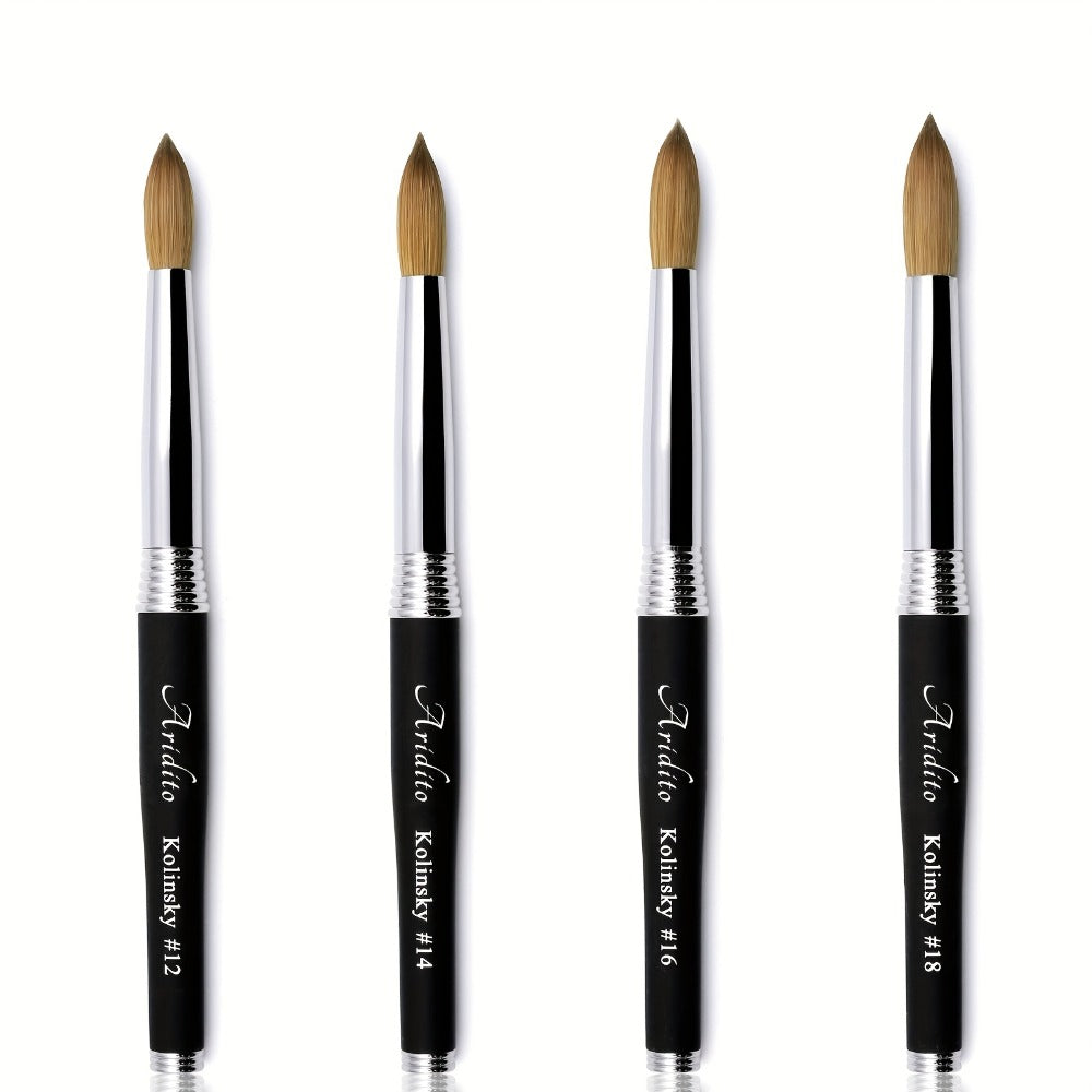 100% Pure Kolinsky Round Head Acrylic Nail Art Brush Black Metal Handle Size 12 14 16 18 – Professional Nail Extension & Acrylic Powder Application Brush