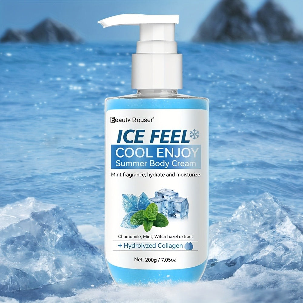 Mint Extract & Hydrolyzed Collagen Cooling Body Cream - Refreshing Hydrating Moisturizer for Dry Rough Skin, Non-Greasy Lightweight Hypoallergenic Formula, All Skin Types, Unisex Daily Use