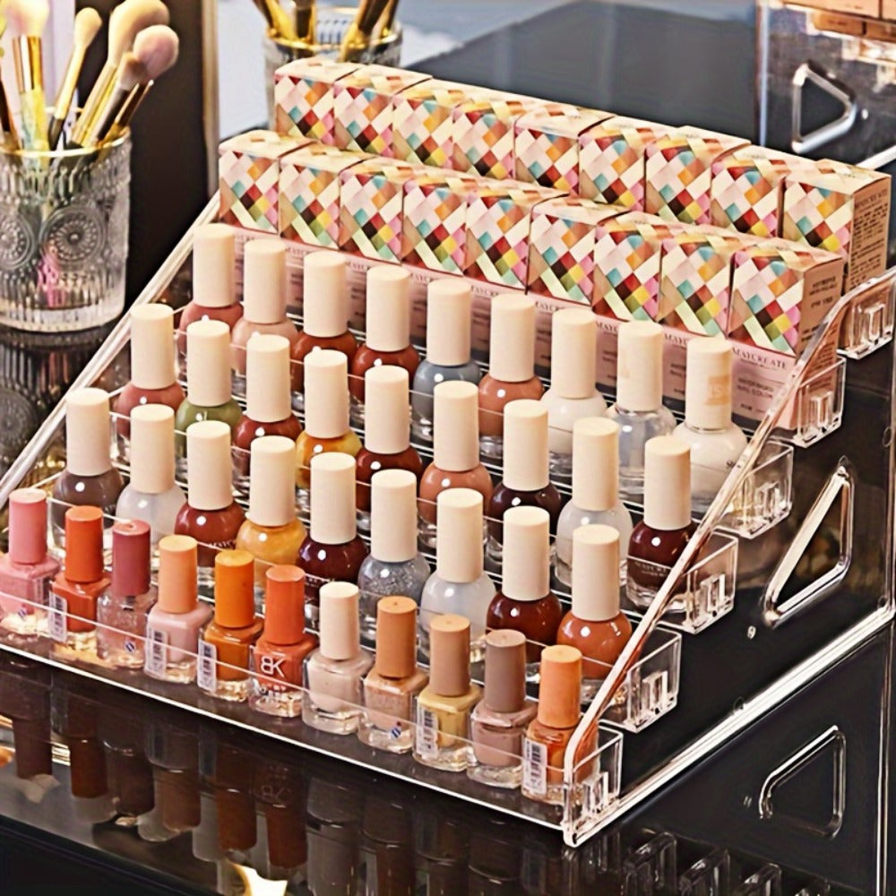 Nail Polish Organizer Acrylic Display Stand 4 Tier Clear Transparent Rack Gel Polish Holder Countertop Storage Shelf for Nail Studio Salon Home Vanity No Assembly Needed Formaldehyde-Free