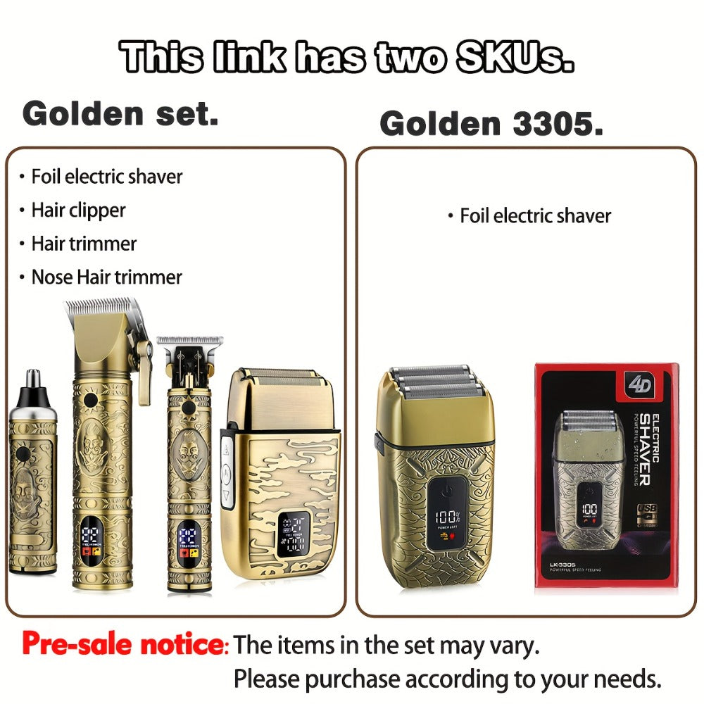 Cordless Hair Clipper & Trimmer Kit for Men — Professional Rechargeable Grooming Set, Golden Edition, Wireless Fade Clipper with USB Charge, Ideal Gift for Men