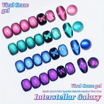 Cat Eye Gel Polish Set 4 Colors – Interstellar Galaxy Series Magnetic Nail Polish with Dazzling Shimmer Luster, UV LED Soak-Off Gel for Salon Nail Art & Home Manicure Gift for Women