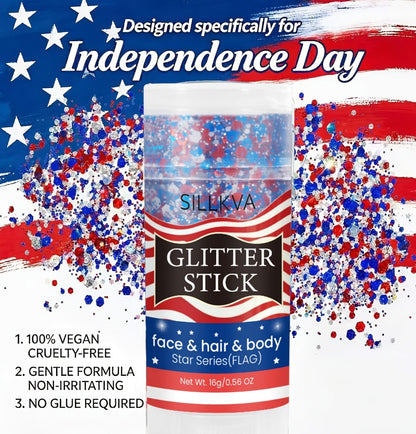 Glitter Makeup Stick Red & Blue Multi-Use Glitter Gel for Face Hair & Body – Patriotic American Flag Theme for July 4th Independence Day Sports Events & Stage