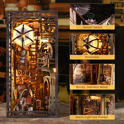Book Nook Kit DIY Wooden 3D Puzzle Corner Alley Bookshelf Insert Miniature Street Scene Home Decor Handmade Gift for Adults Teens Halloween Christmas Birthday