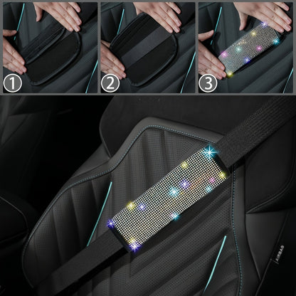 Rhinestone Car Accessories Set for Women 8 Pcs – Bling Steering Wheel Cover Cup Coasters Seat Belt Pads Shift Knob Cover Starter Rings – Multicolor Pink Purple